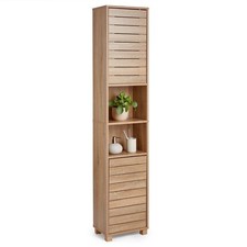 Bathroom Floor Storage Cabinet Slim Tallboy w/Door Cupboard Shelves Oak Cupboard