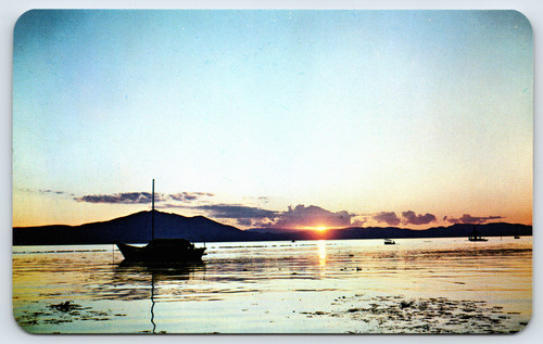 Postcard sunset over lake - postcard,
