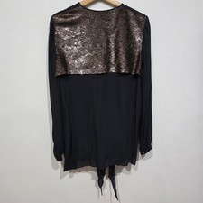 Sass & Bide Soda Pop Black Silk Blouse Size 10 Sequin Back Shirt Long Sleeve