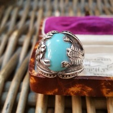 925 Sterling Silver Men's Signet Ring, Blue Aragonite,Scorpion Ring,Size T, 9.5
