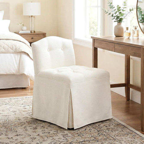 White tufted makeup vanity - tufted,