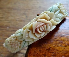 vintage 1950s cream celluloid pink rose daisy flower bangle bracelet -707