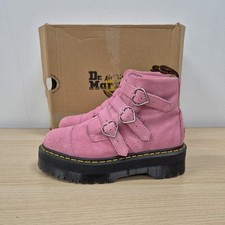 Dr Martens Devon Lazy Oaf Buckle Pink Heart Quad Platform Soft Suede Boots Uk 6