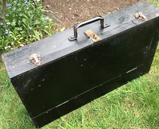 Vintage Large Black Wooden Carpenters Storage Tool Box + Internal Drawer