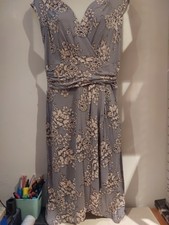 Dorothy Perkins.  Grey Pattern Jersey Wrap Style Dress.  Size 14