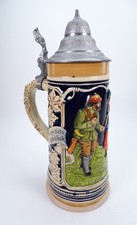 Vintage German Stein With Pewter Lid Marzi & Remy 0.5L Hunter And Fisherwoman