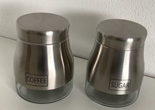 Coffee & Sugar Canister  Brushed Stainless Steel & Glass