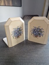 Vintage Wooden Painted  Blue FlowersBook Ends