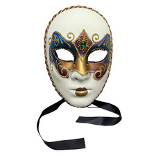 Italian Venetian Masquerade Full Face Tie Hard Mask Gold Jewel Party Carnival