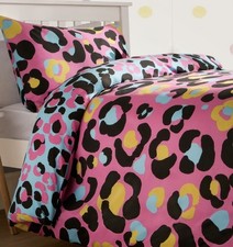 Leopard Print neon duvet cover and Pillowcase set Soft Reversible Single 