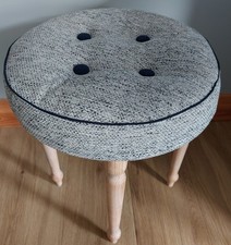 Reupholstered Sherbourne Dressing Table Stool Mixed Grey Navy blond legs