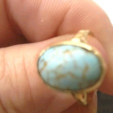 Victorian Old 9ct Gold Antique Cabochon Turquoise Dress Ring c1890 N 1/2 fab