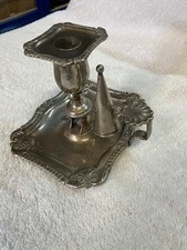 Antique Silver Plated chamber candle stick holder with snuffer