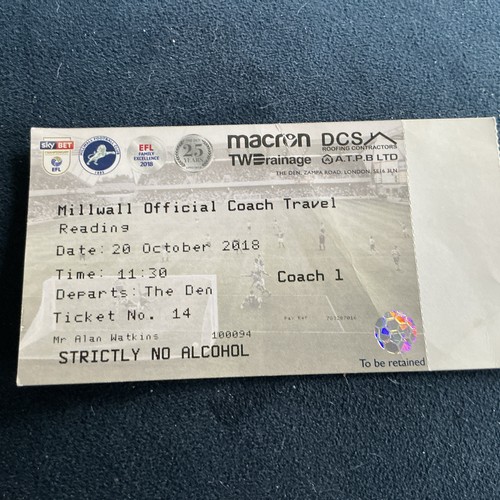 Millwall coach travel ticket - millwall,