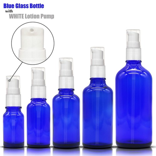 Blue glass bottle - with, white