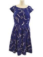 Emily And Fin Blue And Cream Fit And Flare Pleated Dress Size L Uk 14