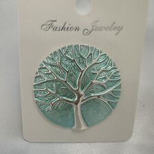 MAGNETIC BROOCH SCARF CLIP SILVER GREEN MULBERRY TREE OF LIFE DESIGN NEW GIFT