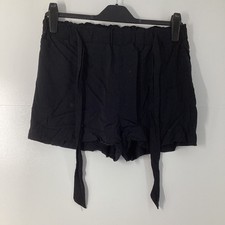 Primark Black Ruffle Waist Tie Front Lightweight Summer Shorts UK 14