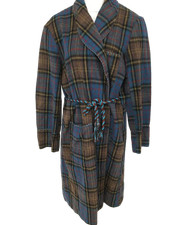 BONART Men's UKL Vintage Check Blue Tartan Wool Blend Dressing Gown Pre-Loved