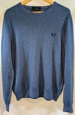 Fred Perry Made in Italy Cashmere Wool Blend Jumper Blue XL ? Luxury Soft Knit