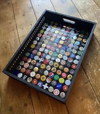 Upcycled Wooden Drinks Tray Resin/Bottle Cap Pop Art Design - Home Bar/Mancave