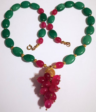 ~VINTAGE NATURAL RUBY/ EMERALD STATEMENT NECKLACE WITH RUBY PENDANT, 18"