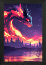 Fiery Wolf Over Lake Landscape
