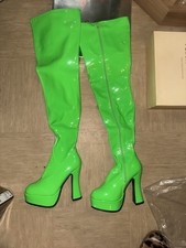 Ellie Shoes  5 Thigh High boots DOLLS KILL Neon Green Rave Festival patent new 