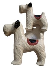 ​Vintage Painted Terrier Dog Figurines - Chalkware Style Pair (Westie/Fox)