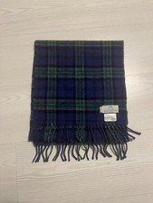 Scottish Rugby Union Green Blue Tartan Plaid 100% Wool Fringe Scarf 12"x 53"