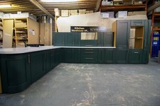 Ex-display NEW COMPLETE dark forest green shaker kitchen on lissa oak carcasses 