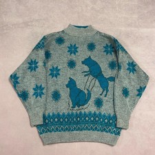 Vintage Knitted Jumper Cute Dog Patterned Knit Sweater Women's M (12-14)