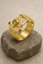 Gents Heavy Buckle Ring 18ct Yellow Gold on Solid Sterling Silver Size R- Z+3