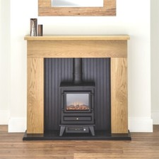 Electric fire stove oak mantle - stove,