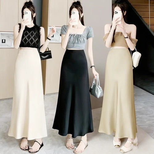 Women satin skirt high - satin,