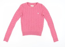 Jack Wills Women's Pink Cable-Knit Wool Jumper Size 6