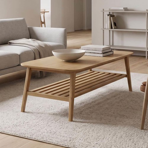 Solid oak large coffee table - coffee,