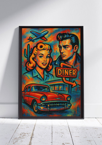 Retro diner couple - diner, poster