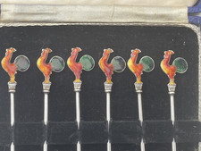Vogel Sterling Silver Rooster Cockerel Cocktail sticks, Art Deco, 1926