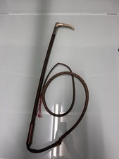 Antique Gents Riding Whip With Hallmarked Silver Collar With Carved Antler Grip