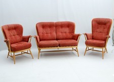Ercol Windsor Evergreen 3 Piece Sofa & Chairs 2005 Models 835 & 334/2 in Red VGC
