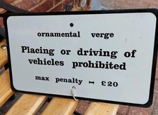 Vintage  Metal Sign Driving Of Vehicles on Verges Cars Prohibited Not enamel Car