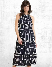 Ex Tu Clothing Women’s Mono Sleeveless Midi Dress in Black Abstract