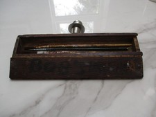 Vintage 1960s wooden case box sliding lid, and 5 fine brushes good signs of wear