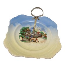 1940s Sandland Ware Handled Square Cake Sandwich Stand Plate Down Somerset Way