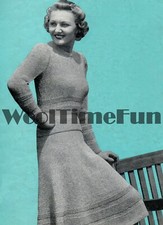 Knitting Pattern Vintage 1940s Ladies Jumper/Skirt Set/Dress. Long/Short Sleeves