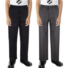 Kids Boys Pants Plain School Uniform Pull Up Regular Fit Elasticated Trouser