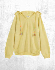 Women's HUSH Hoodie Sandy Cord Detail Hoodeed Pockets Long Sleeve V Neck Cotton