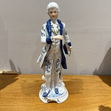 Figurine Young Male Blue White Gold Accents Continental Vintage 14" height