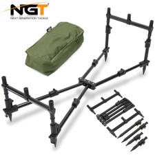 NGT Carp Fishing 3 Rod Pod Nomad Mk2 Compact Black With Bank Sticks & Buzz Bars